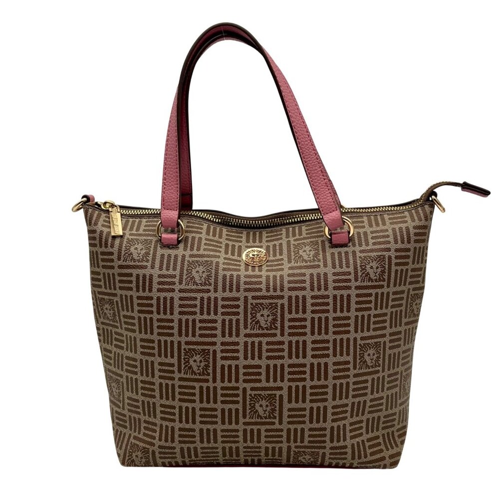 Anne Klein Brown Faux Leather Alex Varsity Satchel Bag